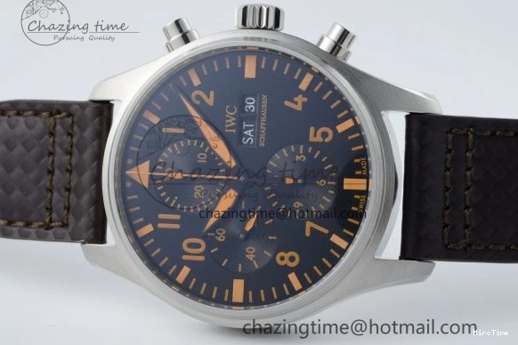 MIROTIME 0118 Pilot Chrono SS AZF 1:1 Best Edition Black Dial Orange Markers on Brown Leather Strap A EasyCare 7065
